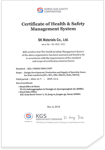 OHSAS 18001 Certificate of Health & Safety Management System