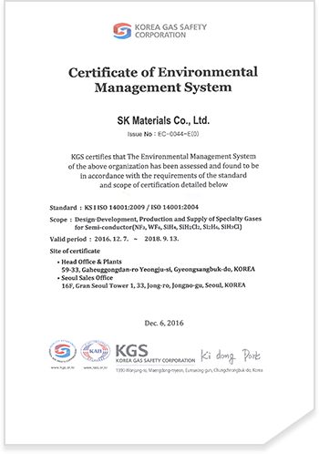 ISO 14001 Certificate of Environmental  Management System